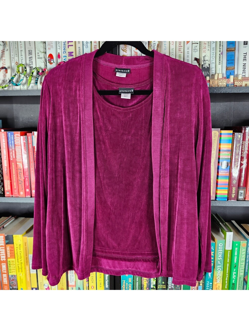 Citiknits Petite Small 2 Piece Travel Cardigan and Top Burgundy Small